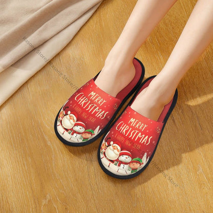 Winter Slipper Woman Man Fluffy Warm Slippers Santa Claus Snowman Reindeer And Elf In Christmas House Slippers Shoes