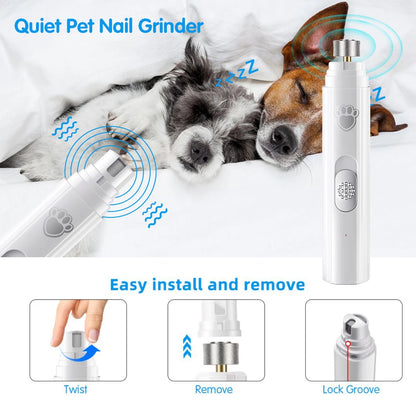 Electric Dog Nail Grinder with Polisher Wheel LED Light Pet Nail Clipper USB Rechargeable 2-Speed Pet Nail Trimmers for Cat Dog