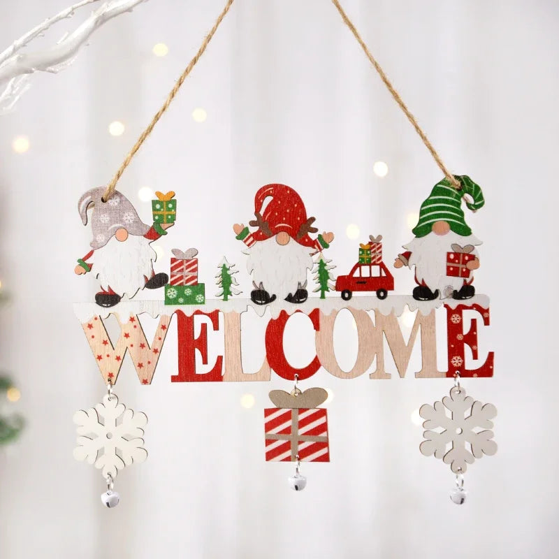 Gnome Santa Claus Wooden Hanging Ornaments Merry Christmas Decorations for Home Door Xmas Tree Pendants