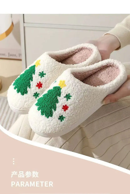 Slippers women's ins cute soft and cute Christmas tree cotton slippers indoor baotou velvet warm non-slip home cotton shoes