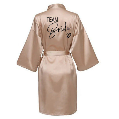 Wedding Party Team Bride Robe With Black Letters Kimono Satin Pajamas Bridesmaid Bathrobe SP003