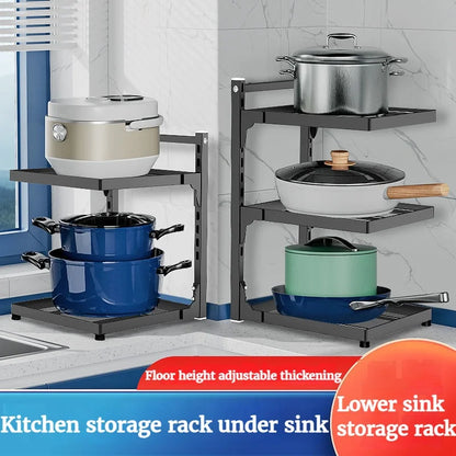 Kitchen Sink Storage Rack Multi-Layer Cooker Storage Rack For Home Stovetop Cabinets Adjustable Pot Rack