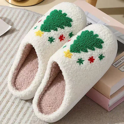 Slippers women's ins cute soft and cute Christmas tree cotton slippers indoor baotou velvet warm non-slip home cotton shoes