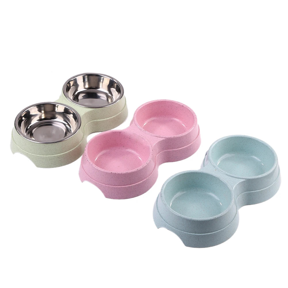 Double Pet Food Bowl Dogs Cats Feeding Drinkware Dish Feeder Cat Puppy Drinking Water Feeding Dog Accessories Feeding Supplies