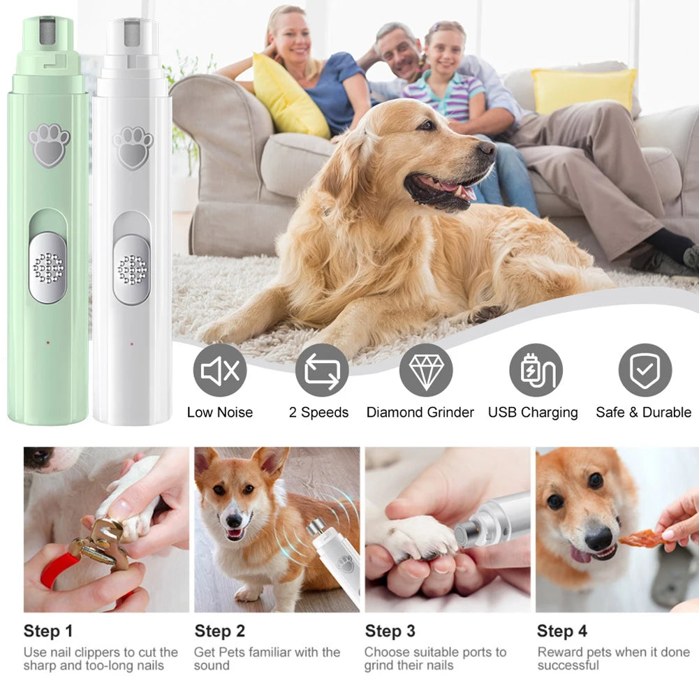 Electric Dog Nail Grinder with Polisher Wheel LED Light Pet Nail Clipper USB Rechargeable 2-Speed Pet Nail Trimmers for Cat Dog