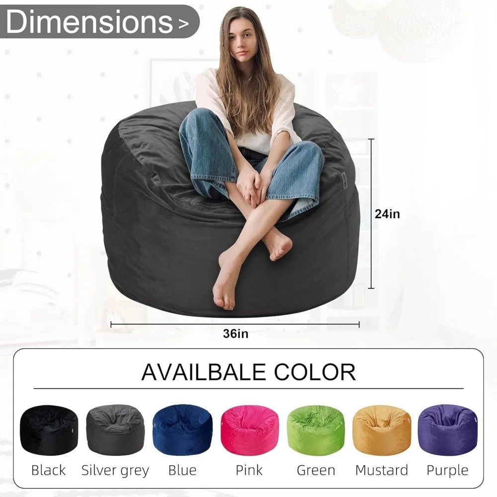 Bean Bag Chair 3Ft Luxurious Velvet Ultra Soft Fur with High-Rebound Memory Foam for Adults Plush Lazy Sofa with Fluffy