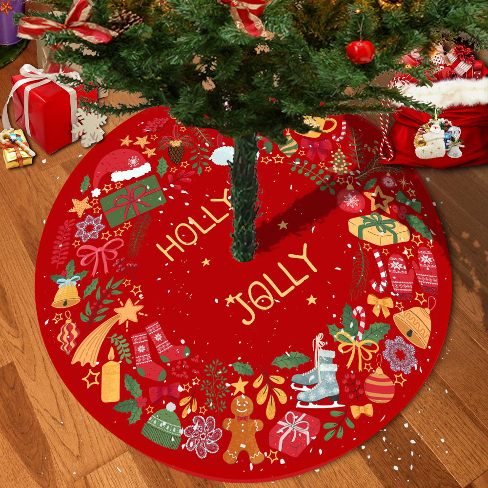 72/92/122Cm Christmas Tree Skirt Red Christmas Tree Foot Cover Santa Claus Snowflake Christmas Tree Carpet Base Mat Decorations