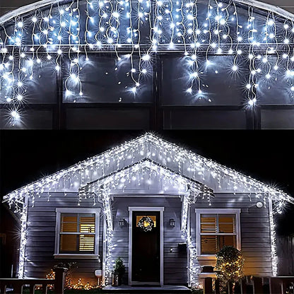 Christmas Decorations Lights Solar Icicle Curtain Lights 8 Modes Outdoor Waterproof Garden Party New Year Decoration