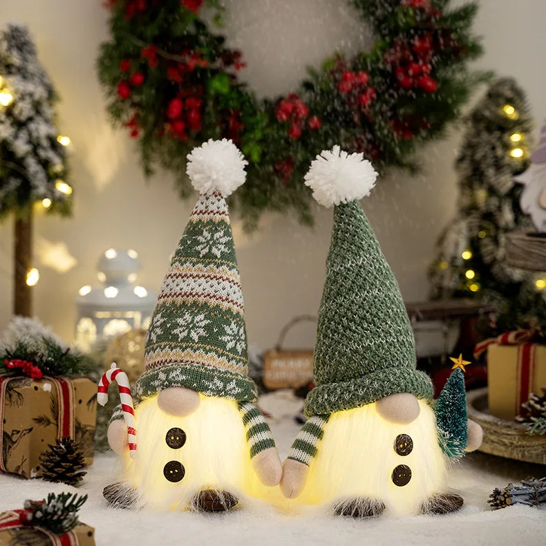 Glowing Knitted Gnome Doll with Led Night Light Christmas Decorations, Home Xmas Tree Decor