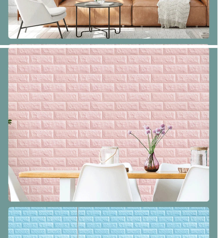 70cm*2m 3D Soft Foam Brick Wallpaper Sticker Roll DIY Self Adhesive Living Room Home Kitchen Bathroom Decorative Wall Paper