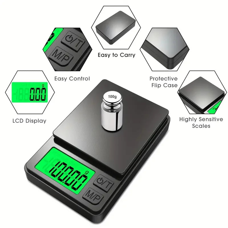 Precision Pocket Scale 1000g X 0.01g - Digital Gram, Food, Jewelry, Ounces/Grains Scale with Backlit LCD - Mini Scale for Travel