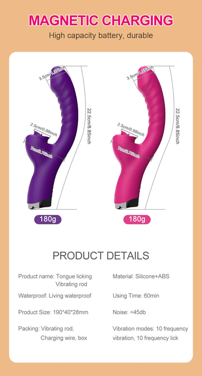 Vibrator For Women 2 In 1 Licking Machine Clitoris Stimulator G-Spot Powerful Vibro Dildo Wand Female Clit Sucker Adult Sex Toys