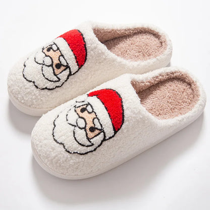 Fashion Christmas Slippers Women Home Winter Cute Cartoon Sandals Men Warm Non-slip Flat Slides Couple Soft Christmas Shoes