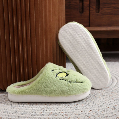 Christmas Plush Slippers Women Winter Warm Cute Home Green Haired Monster Slippers Funny Non Slip Cotten Shoes New Year Gift