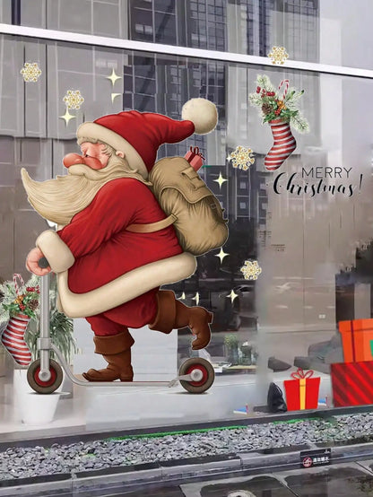 Santa Claus shop window glass Christmas decoration wall stickers school activity atmosphere decoration stickers