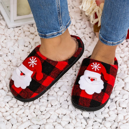 Winter Christmas Slippers Santa Claus Fur Slipper Soft Warm Plush Cushion Slides Bedroom Men Women Winter Home Cotton Slippers