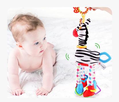 Soft Giraffe Zebra Animal Handbells Rattles Plush Infant Baby Development Handle Toys WIth Teether Baby Toy For Newborn Gifts