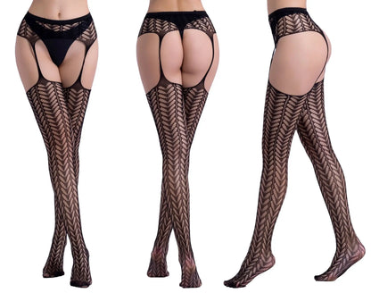 Hot Sexy Erotic Lingerie See Through Open Crotch Pantyhose Tights Women Fishnet Mesh Crotchless Suspenders Stockings Sex Costume