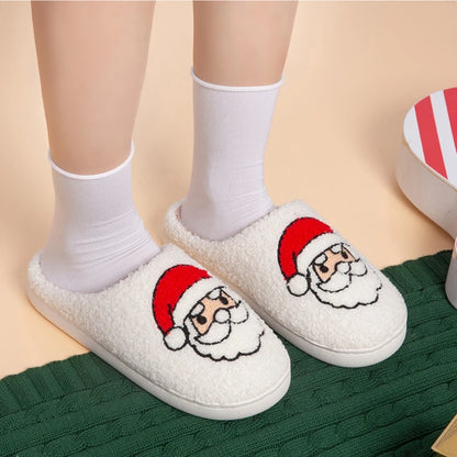 Fashion Christmas Slippers Women Home Winter Cute Cartoon Sandals Men Warm Non-slip Flat Slides Couple Soft Christmas Shoes