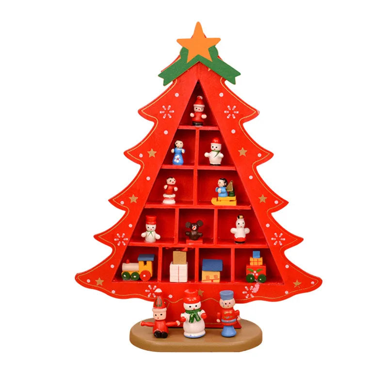 Christmas Decorations Wooden Christmas Tree Creative Scene Layout Ornaments Three-dimensional Red Xmas Table Desktop Decoration