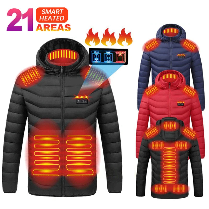 Self Heating Jacket Men Women 21 Areas USB Electric Heated Jacket Washed Ski Camping Hiking Winter Down Jacket Heated Clothing