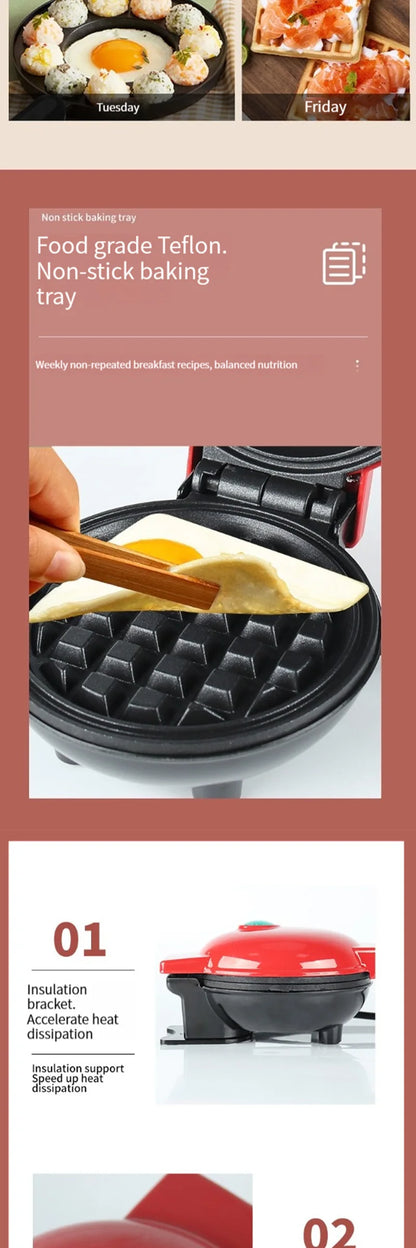 A Versatile Mini Waffle Maker With A Non-Stick Surface For Quick Breakfasts, Snacks And Desserts - Compact Roaster