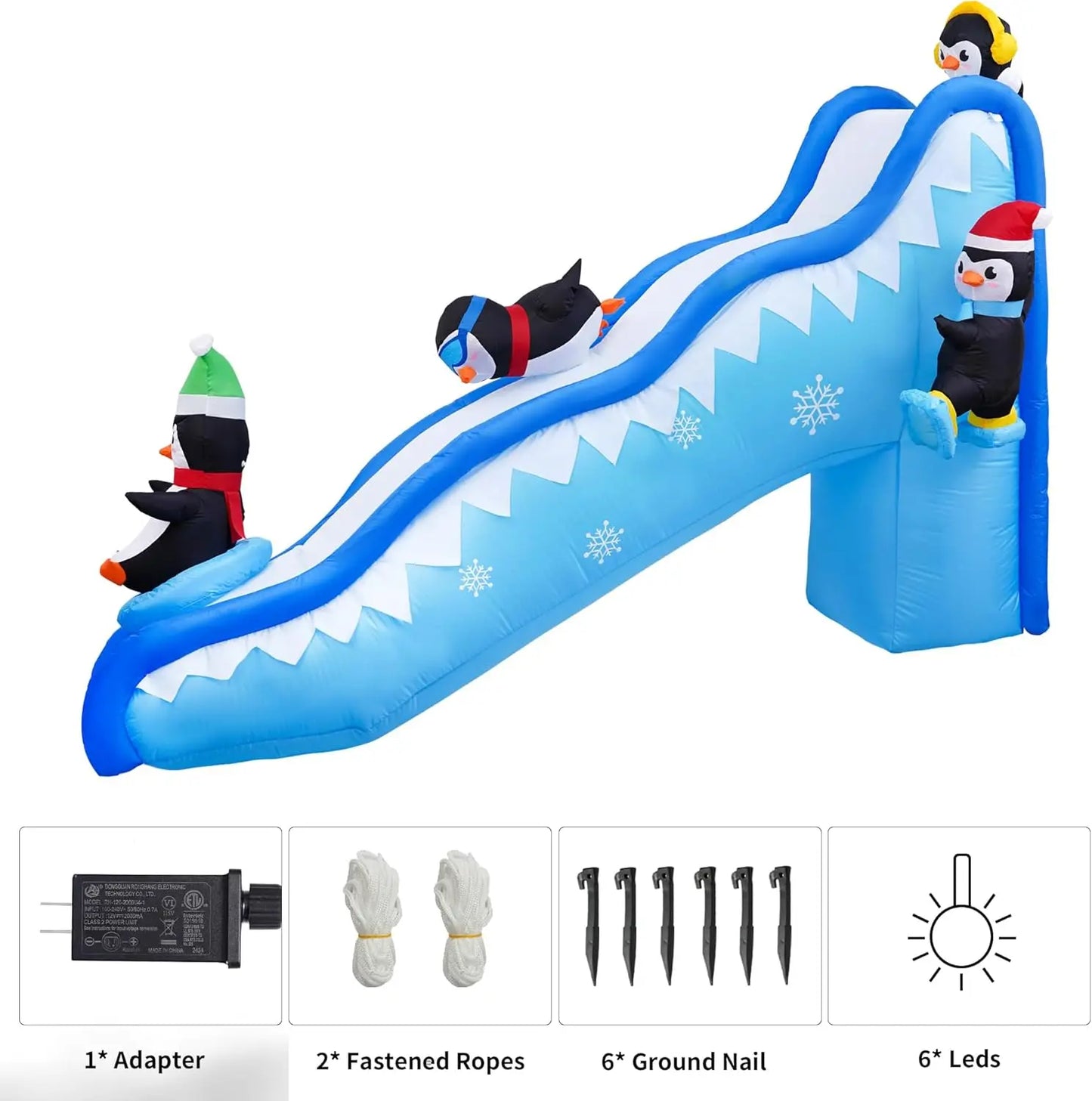 6FT Christmas Inflatables Penguin Slide Blow Up Christmas Decorations Outdoor Build-in LED Lights Penguin