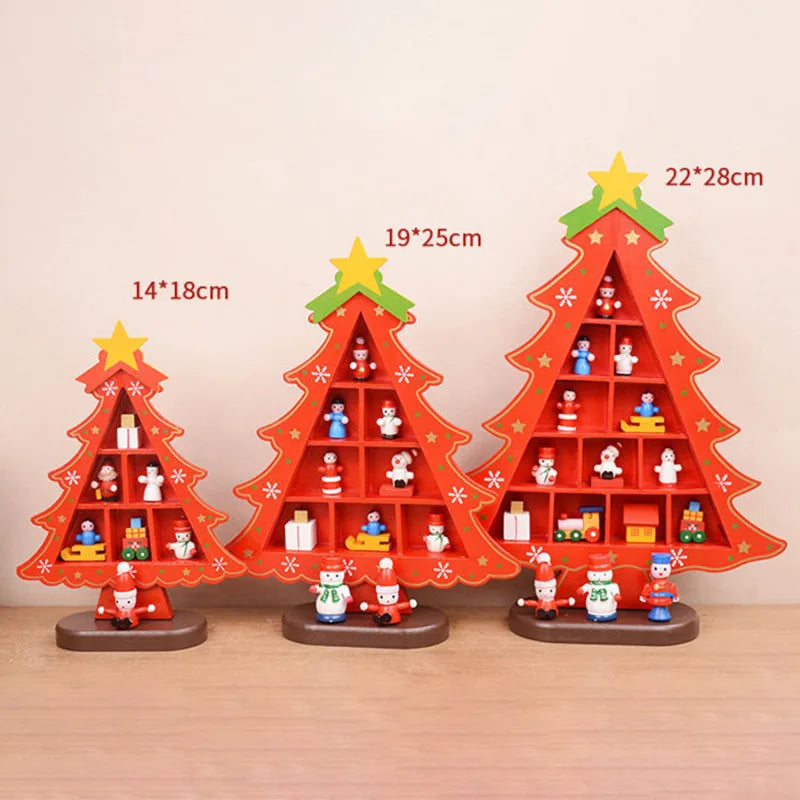 Christmas Decorations Wooden Christmas Tree Creative Scene Layout Ornaments Three-dimensional Red Xmas Table Desktop Decoration