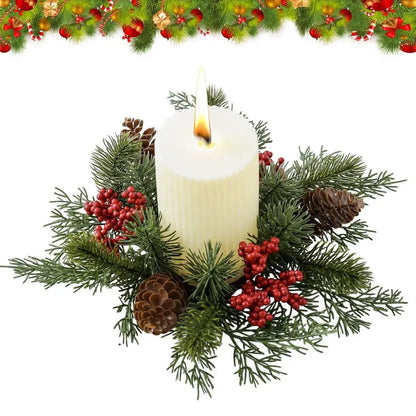 Christmas Candle Rings Table Decoration Christmas Wreath Candle Holder Ring Red Berries Table Centerpieces Candle Wreath