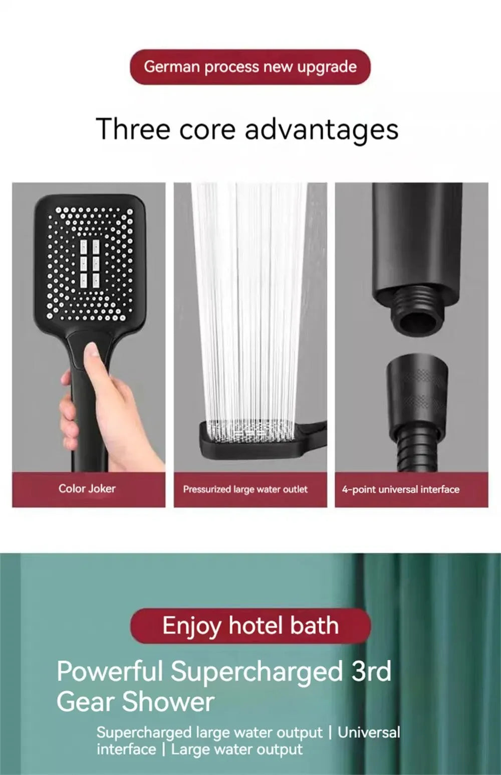 Adjustable Shower Head 3 Mode Rainfall Shower Large Flow Showerhead High Pressure Water Saving Shower Mixer Bathroom Accessories