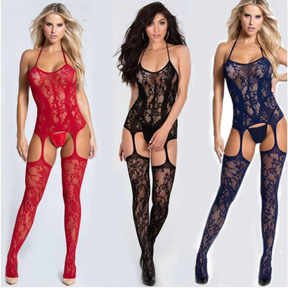 Sexy Woman Lingerie Fishnet Mesh Stockings Porno Bodystocking For Sex Erotic Bodysuit Open Crotch Tights High Waist Pantyhose