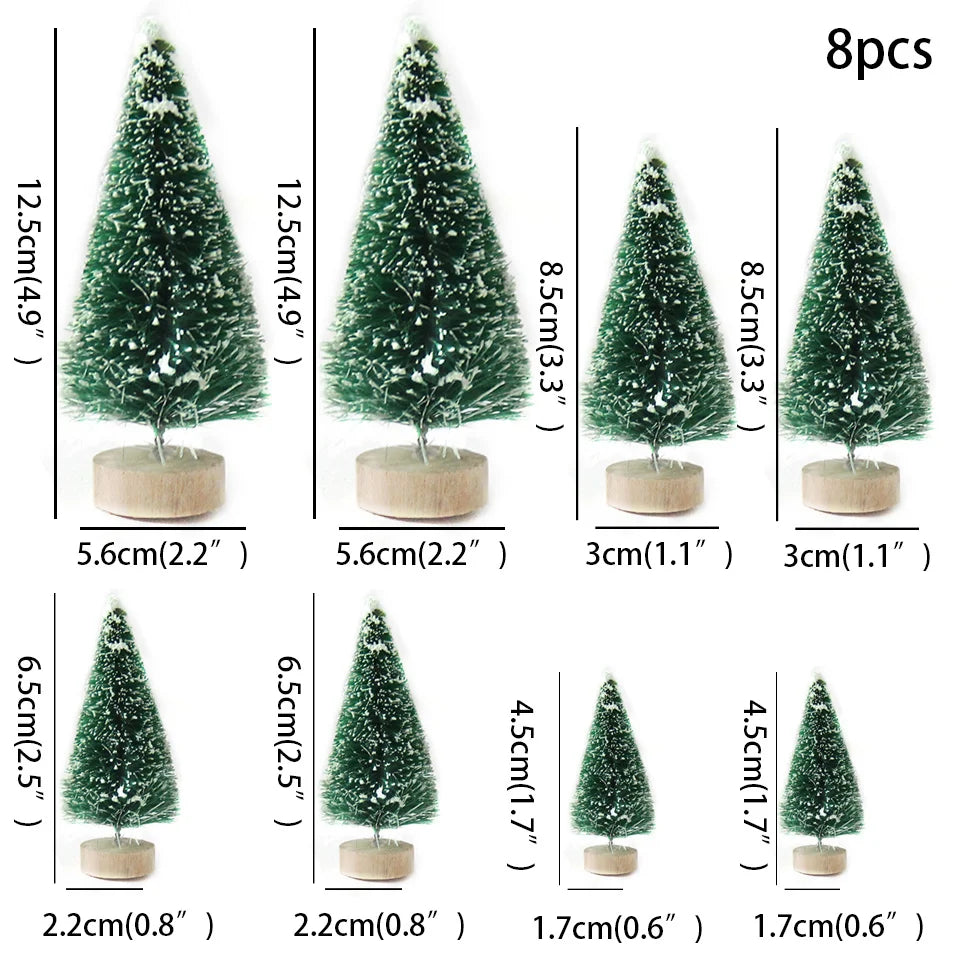 8PCS Christmas Mini Trees Mix Size Fake Glitter Trees For Xmas Home Table Decor Ornaments Noel Party Desktop Decorations