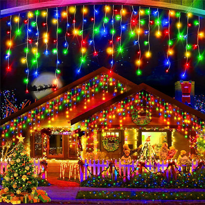 Christmas Decorations Lights Solar Icicle Curtain Lights 8 Modes Outdoor Waterproof Garden Party New Year Decoration