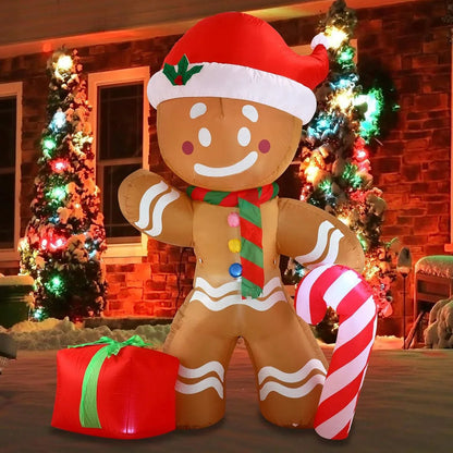 Christmas 2.4m Inflatable Gingerbread Man With Candy Built-In LED Lights Blow Up Decoration Outdoor Garden Xmas Party Ornament