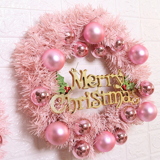 30cm Door Hanging Pink Wreath Rose Gold Pink Ball Letter Merry Christmas Window Door Garland Window Door Garden Sign Decoration