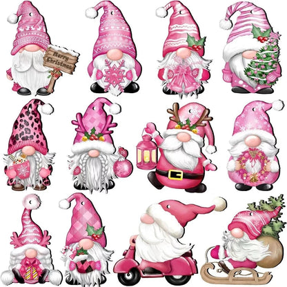 12pcs Christmas Wooden Ornament Pink Blue No face Santa Claus Hanging Pendants for Xmas Tree Decor New Year Gifts Wrapping Supply