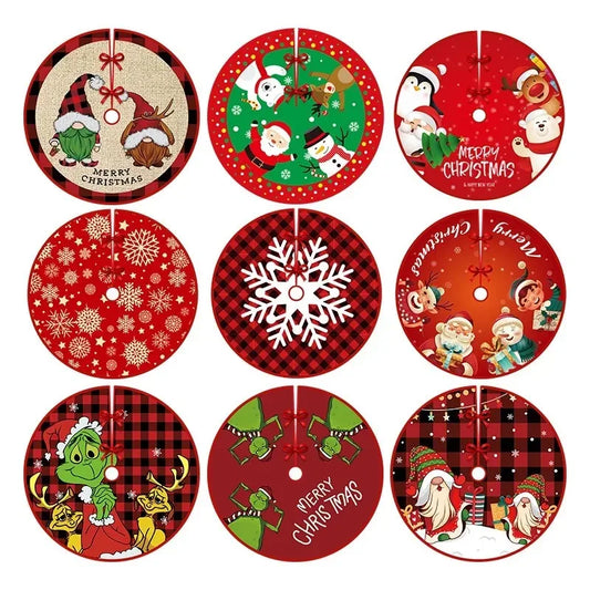 Christmas Tree Skirts Santa Claus Snowflake Printed Xmas Tree Bottom Decor Mat Merry Christmas Home Party Supplies Decoarations