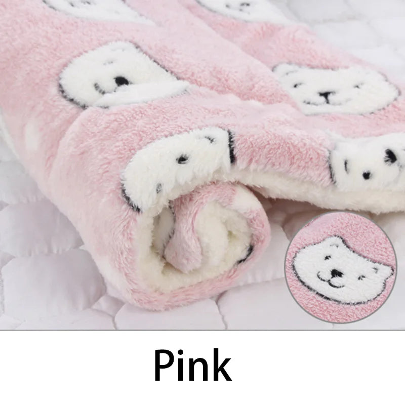 Pet Sleeping Mat Dog Bed Cat Bed Soft Hair Thickened Blanket Pad Fleece Home Washable Warm Bear Pattern Blanket Pet Supplies