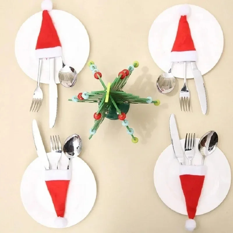 Christmas Decorations Christmas Tableware Bag Holder Christmas Hat Fork Knife Cutlery Bag Christmas Decor for Home