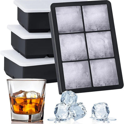 4/6/8/Grid Big Ice Tray Mold Box Large Food Grade Silicone Ice Cube Square Tray Mold Diy Bar Pub Wine Ice Blocks Maker Model