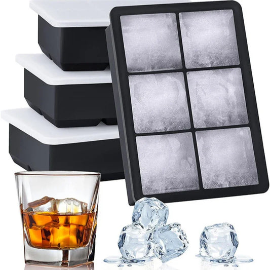 4/6/8/Grid Big Ice Tray Mold Box Large Food Grade Silicone Ice Cube Square Tray Mold Diy Bar Pub Wine Ice Blocks Maker Model