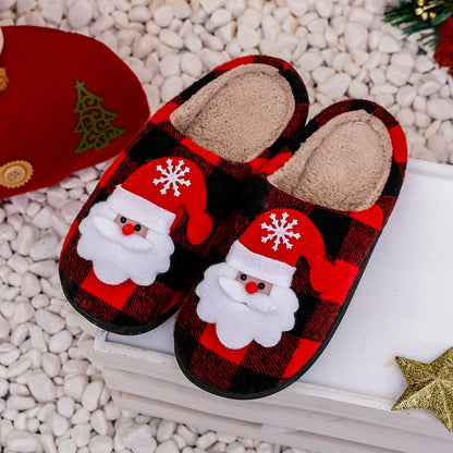 Winter Christmas Slippers Santa Claus Fur Slipper Soft Warm Plush Cushion Slides Bedroom Men Women Winter Home Cotton Slippers