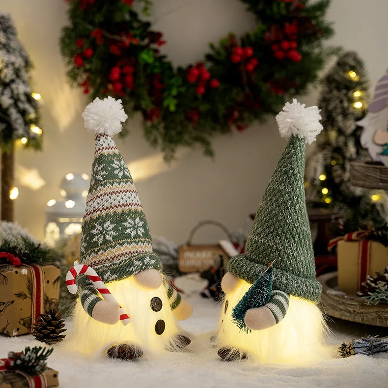 Glowing Knitted Gnome Doll with Led Night Light Christmas Decorations, Home Xmas Tree Decor