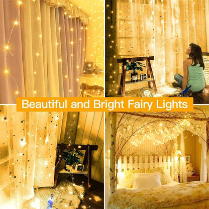 LED Curtain String Lights Christmas Garland Decor Fairy Light 8 Modes USB Remote Control Wedding Holiday Party for Bedroom Home