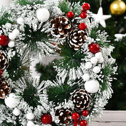 Artificial Flower Wreaths for Christmas with Bows Pinecone Red Berry for Front Door, Window Fireplace Farmhouse Decorations