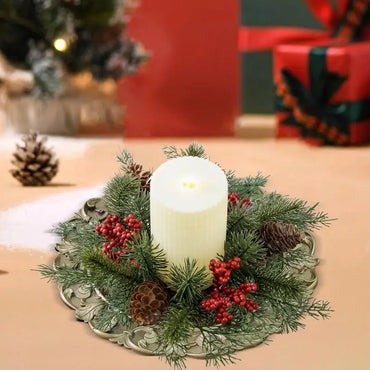 Christmas Candle Rings Table Decoration Christmas Wreath Candle Holder Ring Red Berries Table Centerpieces Candle Wreath