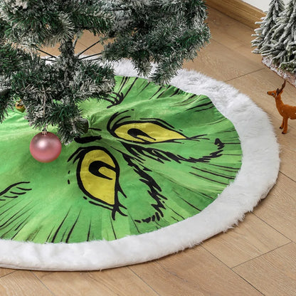 Christmas Decoration Green Fur Monster Plush Christmas Tree Apron with Lights Decorative Tree Skirt Glowing Grinch Tree Skirt