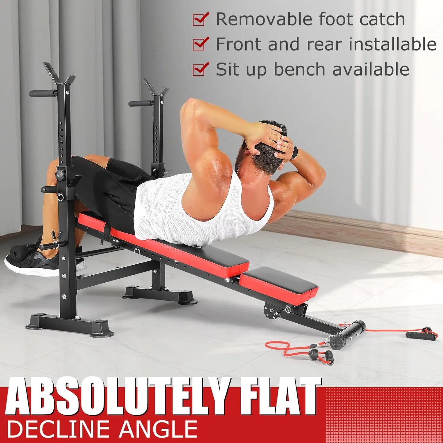 6 in 1 Weight Bench Set with Squat Rack Foldable Adjustable Bench Press Set with Removable Foot Catch Foldable Strengt