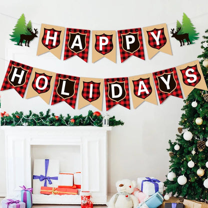 Christmas Hanging Banner Garland Bunting Santa Claus Snowflakes Flag Banner Merry Christmas Party Decoration Gift