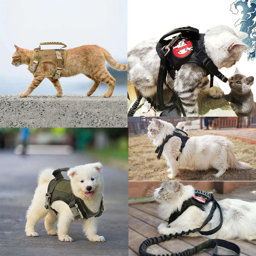 Tactical Puppy Harness Leash For Small Dogs Cats Adjustable Kitten K9 Vest For Military Service Dog Working Training Walking